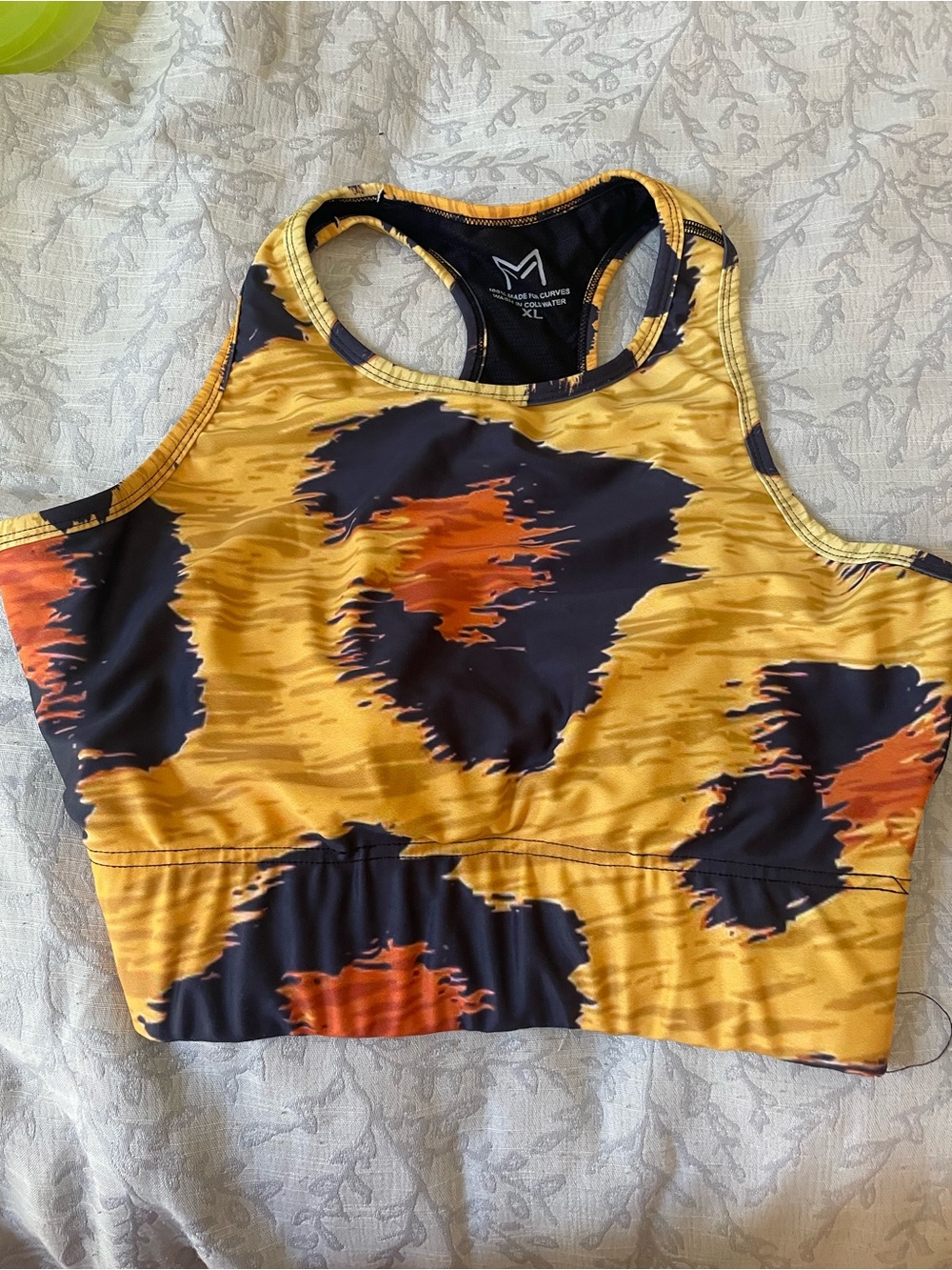 Melt Fit made for curves Abstract Yellow & Black Racerback Crop XL